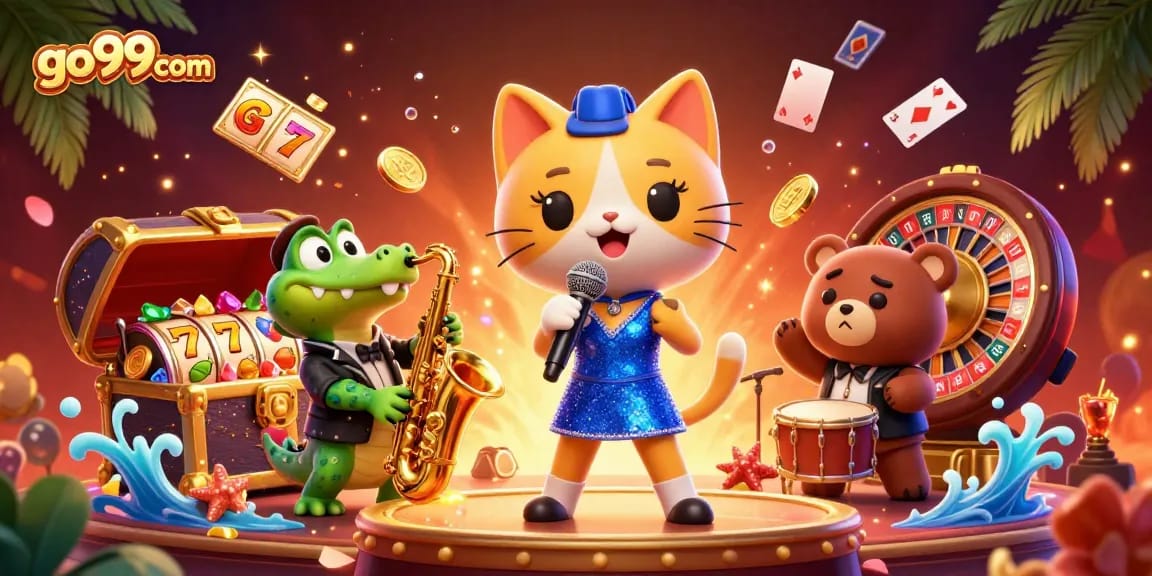 Experience the vibrant casino scene at go99com with lively characters and exciting game elements.