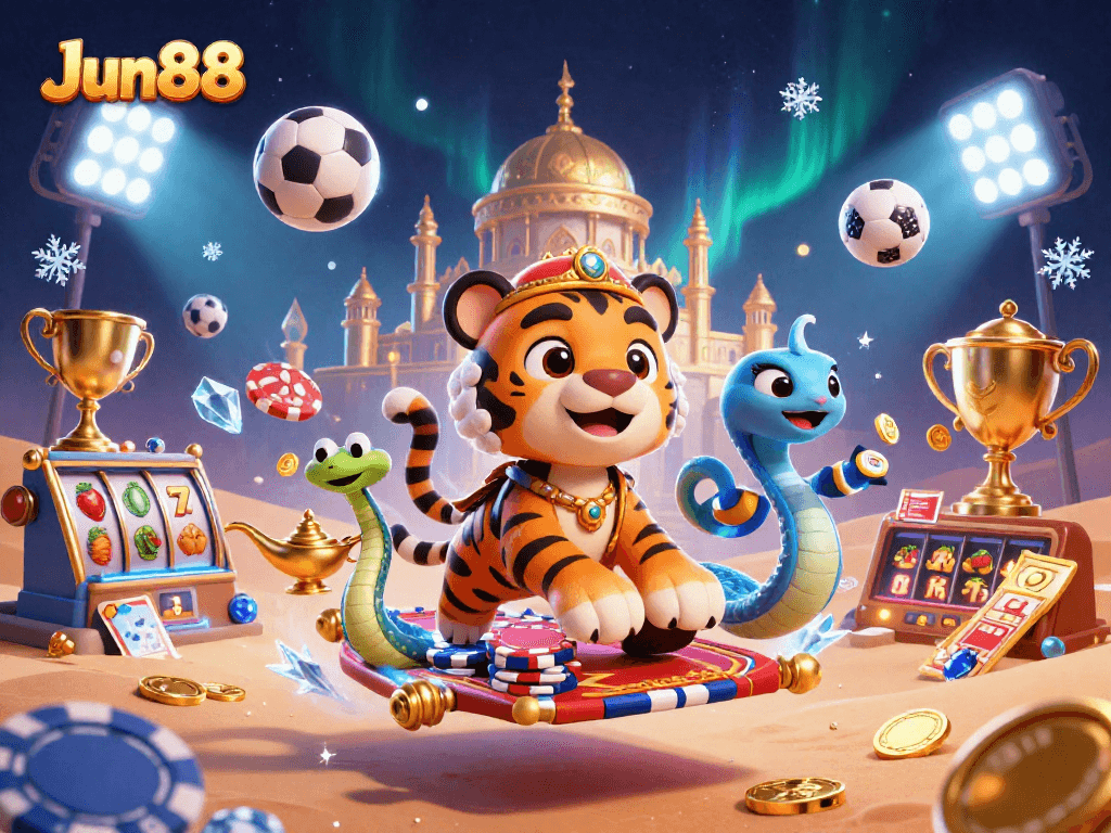 Experience thrilling gaming adventures at Jun88 with a vibrant casino illustration.