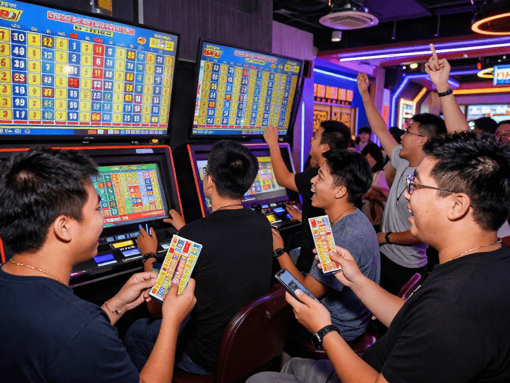 Players engaging with the thrilling atmosphere of a toto 4d lottery draw.