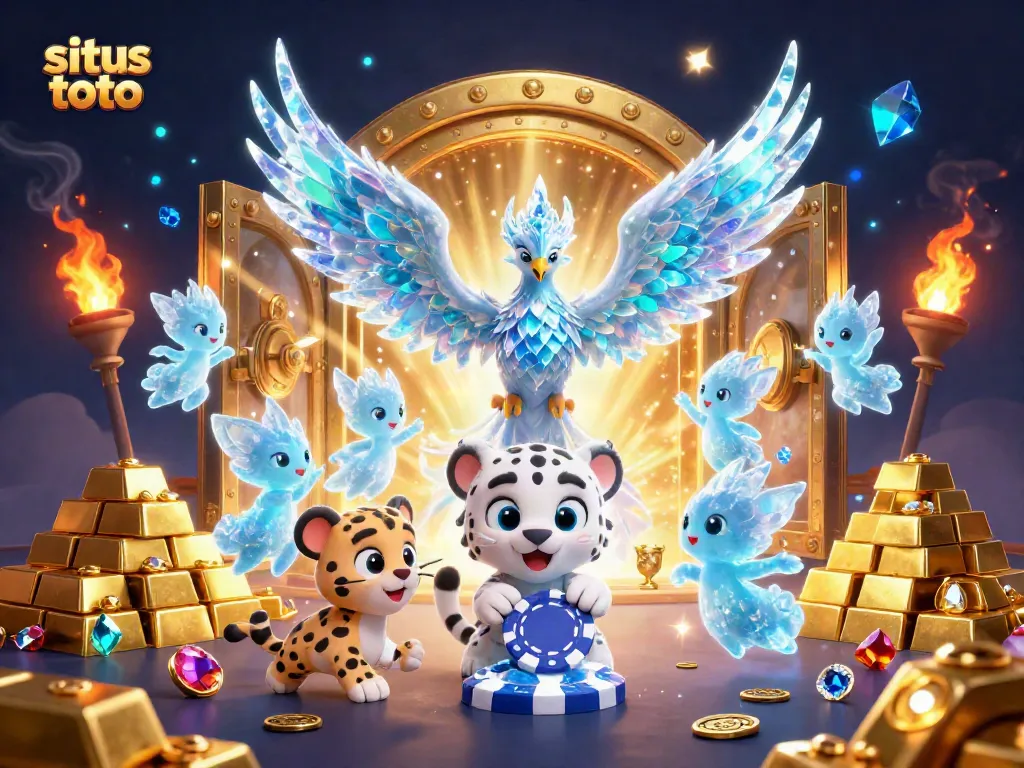 Engage with situs toto in this vibrant illustration featuring an ice phoenix and treasures.