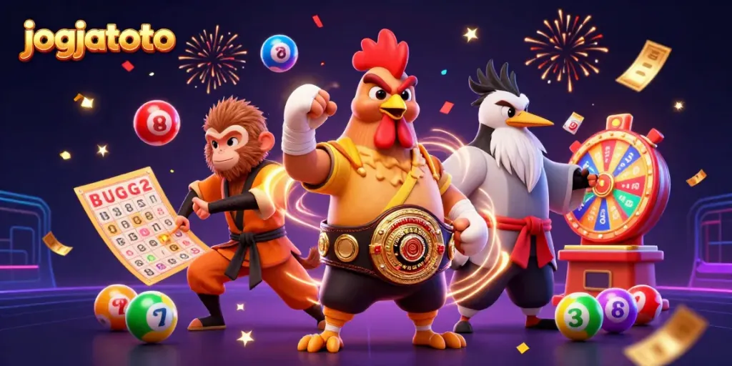 Discover the excitement of jogjatoto with a vibrant scene featuring lottery elements and animated characters.