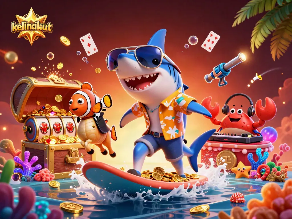 Spin for big wins at kelincilaut's slot games, featuring golden treasures and vibrant sea creatures.