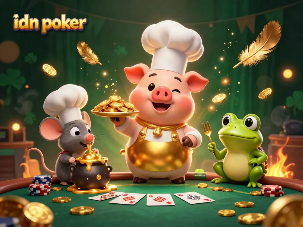 Permainan idn poker dengan karakter menghibur pada latar yang menawan