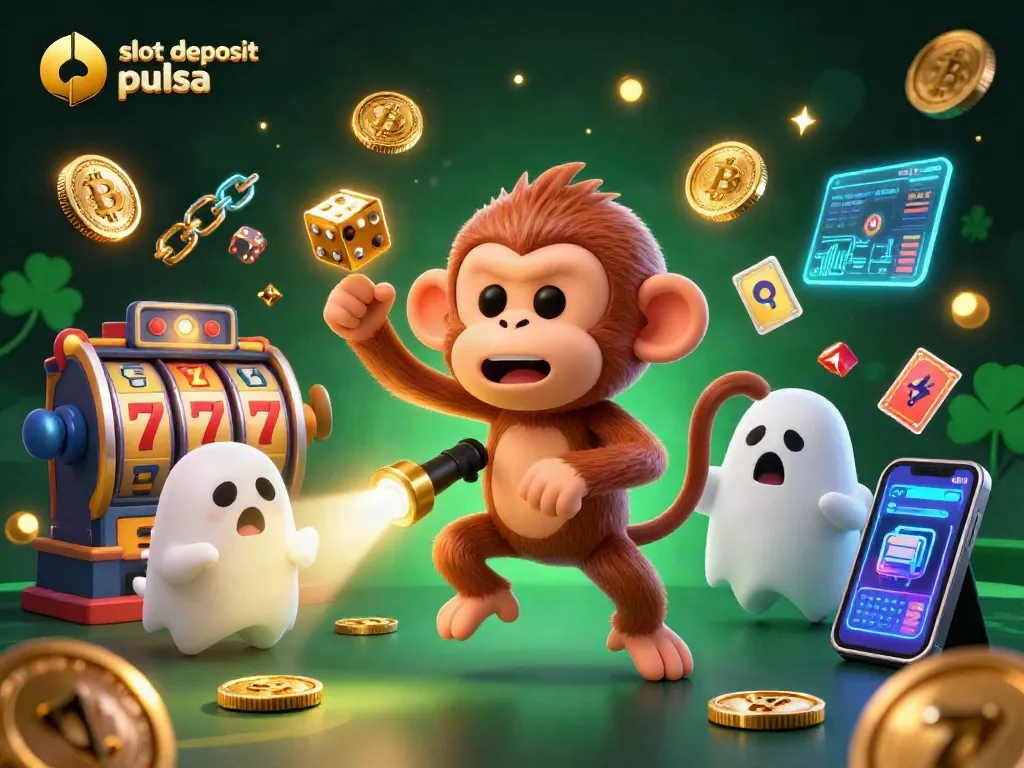 Engage with slot deposit pulsa in a vibrant scene featuring luck and excitement in a haunted casino.