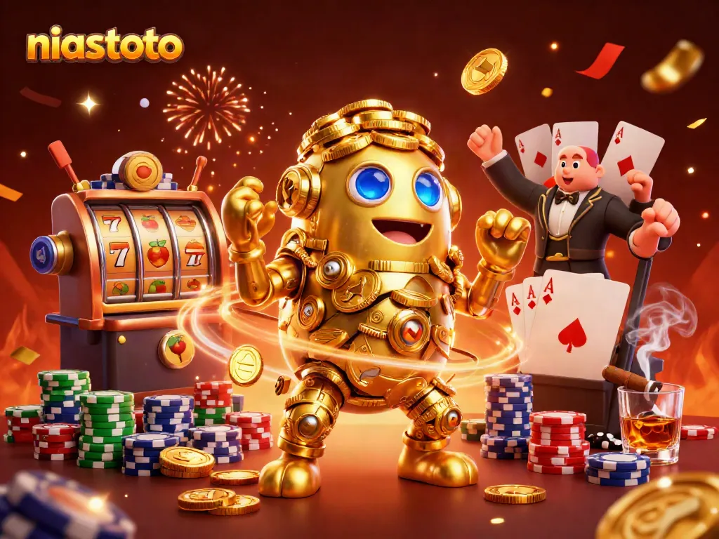 Experience the thrill of niastoto with a golden golem and vibrant slots in explosive celebration.