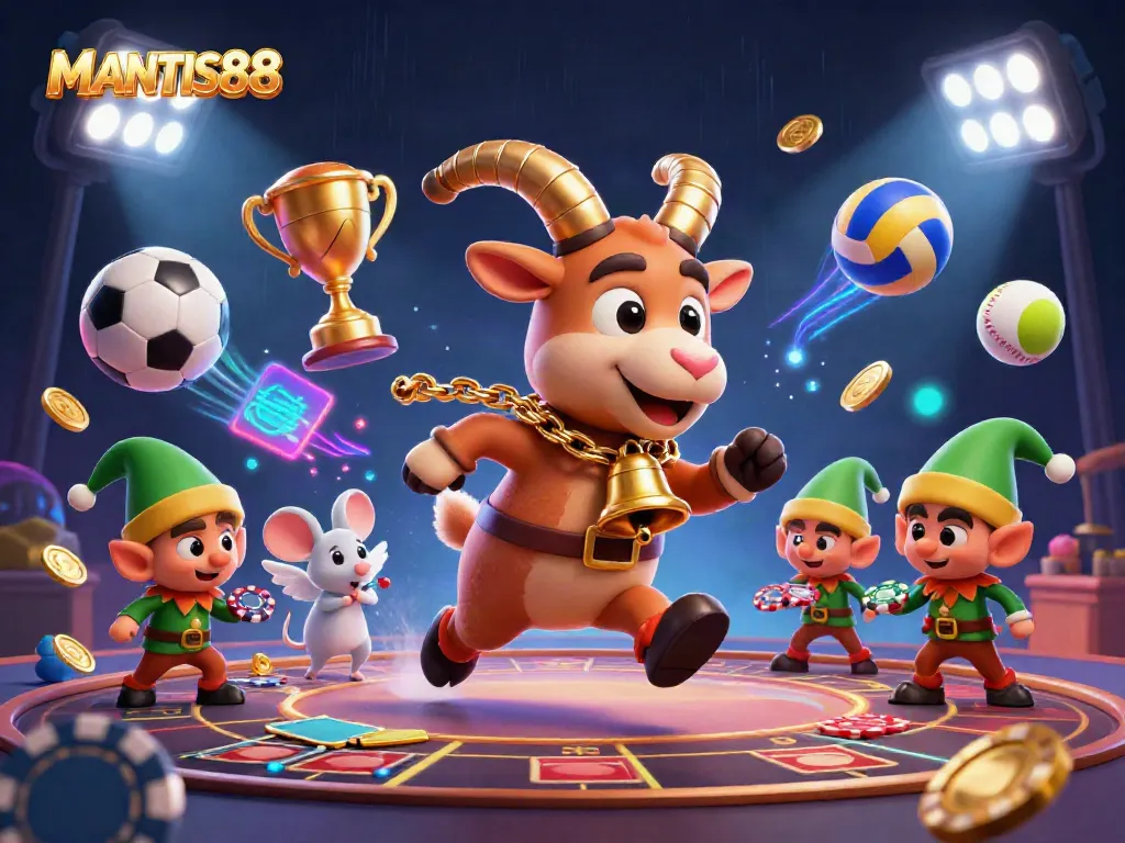 MANTIS88 captures the lively excitement of a holiday-horror casino scene with festive characters jockeying for poker chips.