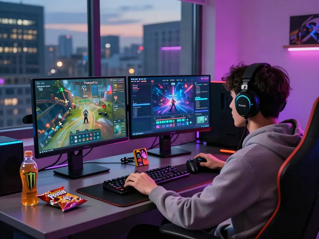 Engaged player enjoying gaming on situs hargatoto with vibrant atmosphere