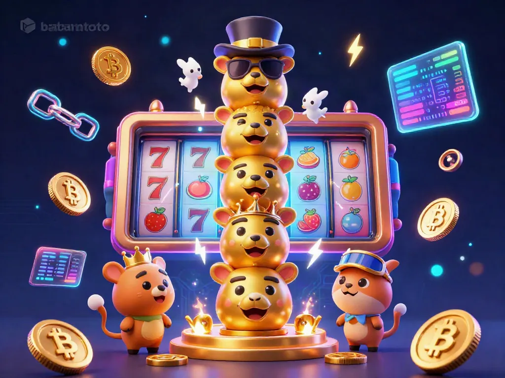 Engage with batamtoto in an energetic casino scene featuring a totem pole and vibrant slot elements.