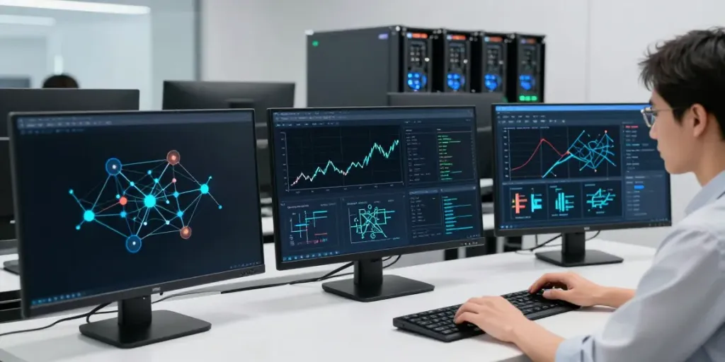 Generative engine optimization platform in a modern AI research workspace, showcasing cutting-edge data analysis and machine learning.