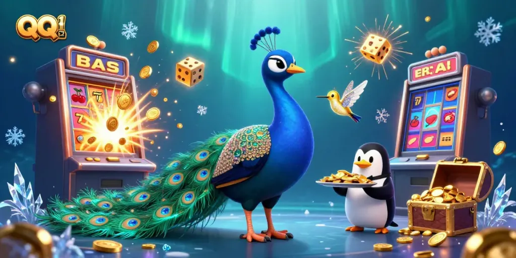 Engage with the thrilling QQ1221 experience featuring colorful slots, peacock, and penguin!