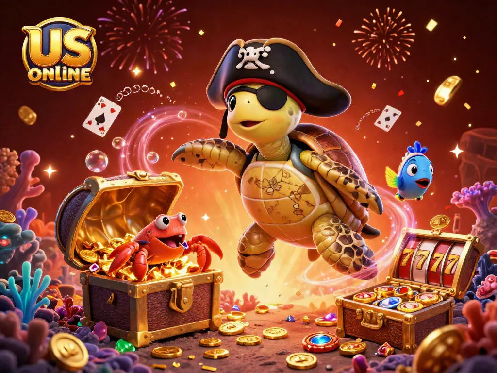 Experience exciting gameplay at us online casino, featuring vibrant scenes with a turtle and treasure.