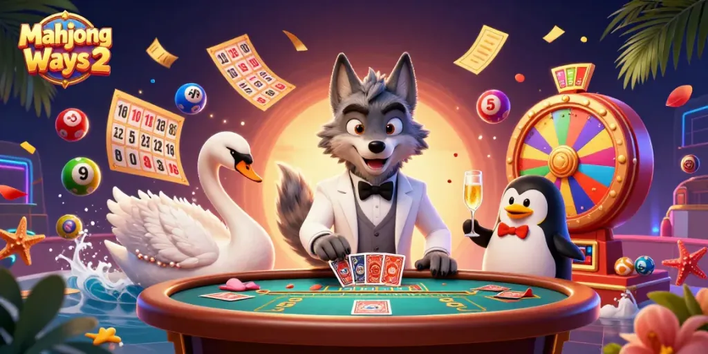 Engage in Mahjong Ways 2 excitement with colorful lottery elements and charismatic casino characters.