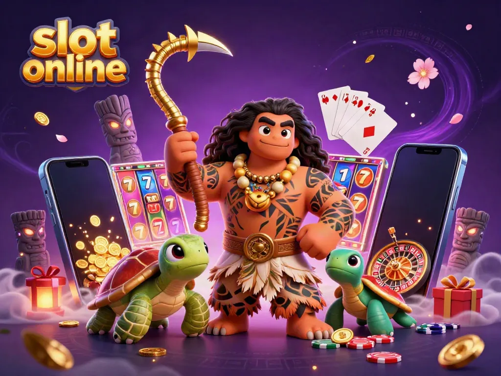 Spin the reels of exciting slot online games with our Polynesian demigod and cute turtle!