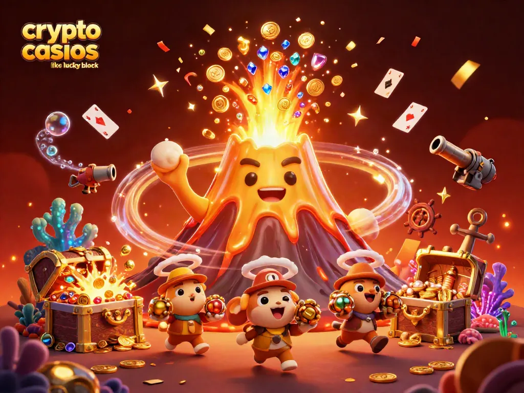 Experience the excitement of crypto casinos like Lucky Block in this vibrant, detailed illustration.