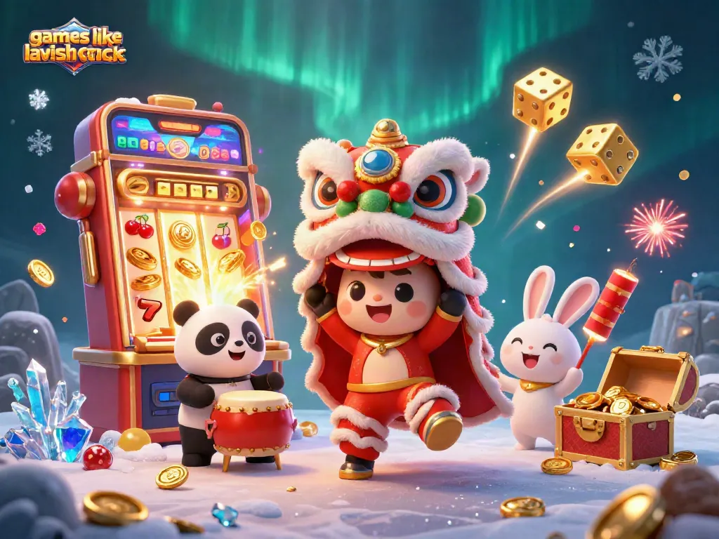 Spin vibrant games like lavish luck casino with exciting jackpot and casino elements in a festive scene.