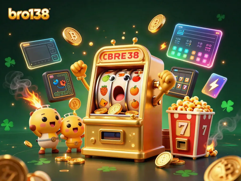 Experience the thrills of winning with bro138's exciting 3D slot machine jackpot scene.