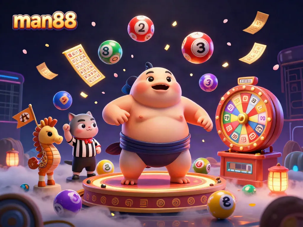 Play exciting games at man88 while enjoying a vibrant casino atmosphere with playful characters.