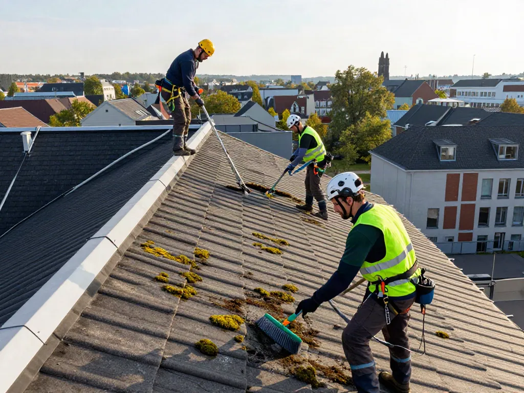 Professionelle Dachreinigung Bochum mit Reinigungsteam und herzlichem Ambiente