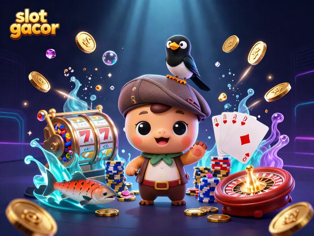 Engage with slot gacor via vibrant slots imagery featuring cartoon characters and casino elements.