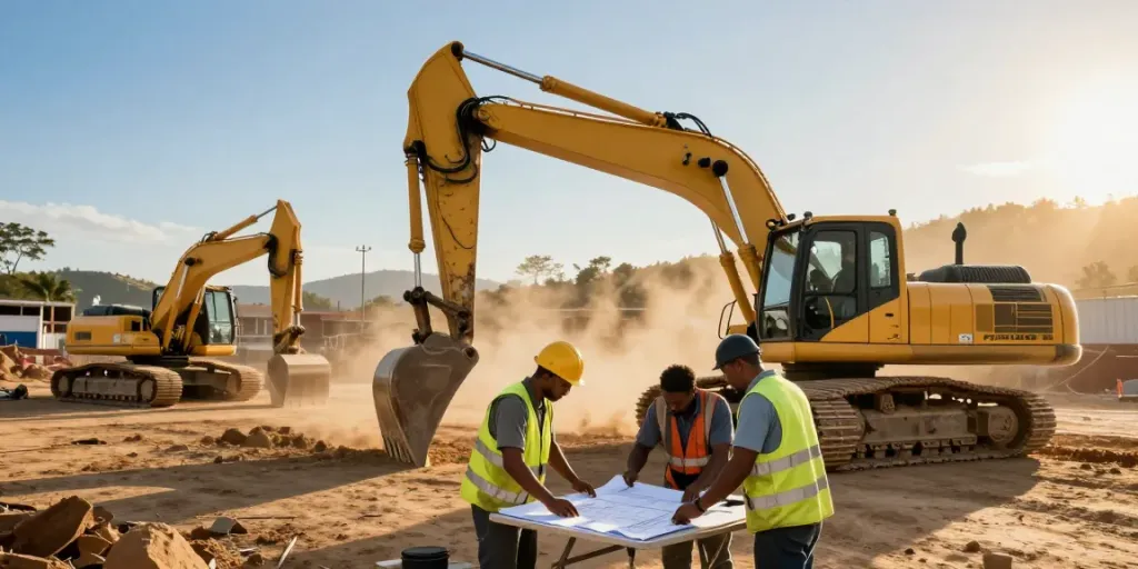 Panafrican Equipment machinery in use on a vibrant construction site.