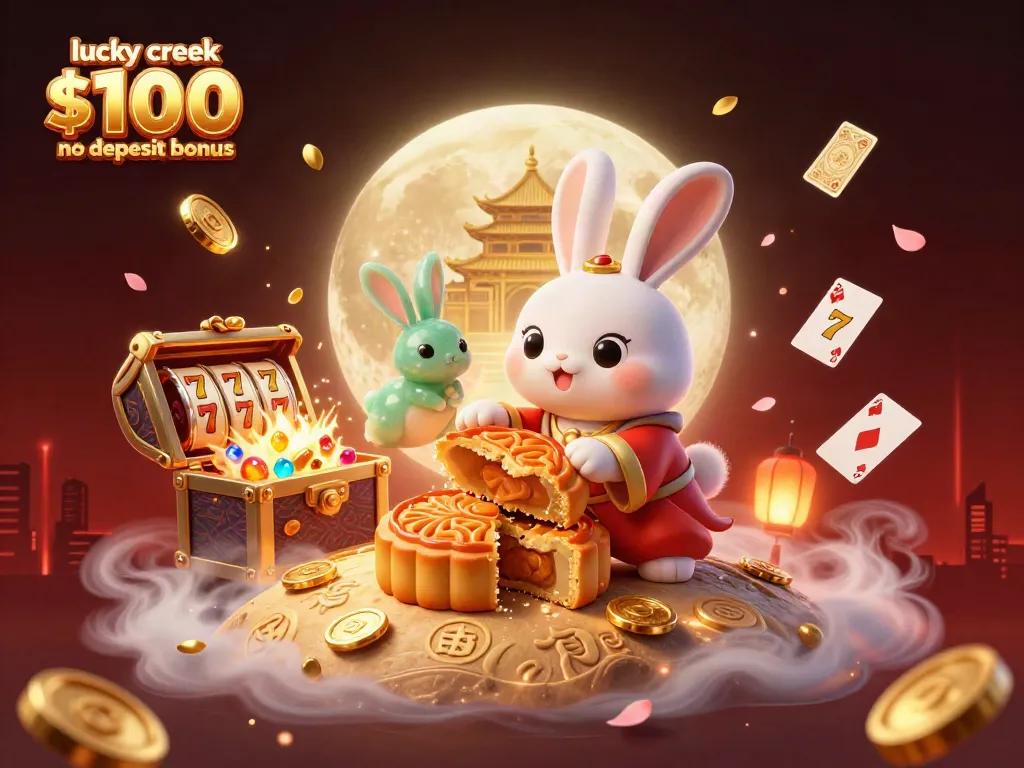 Reveal your luck with the lucky creek $100 no deposit bonus and vibrant casino-themed illustration.