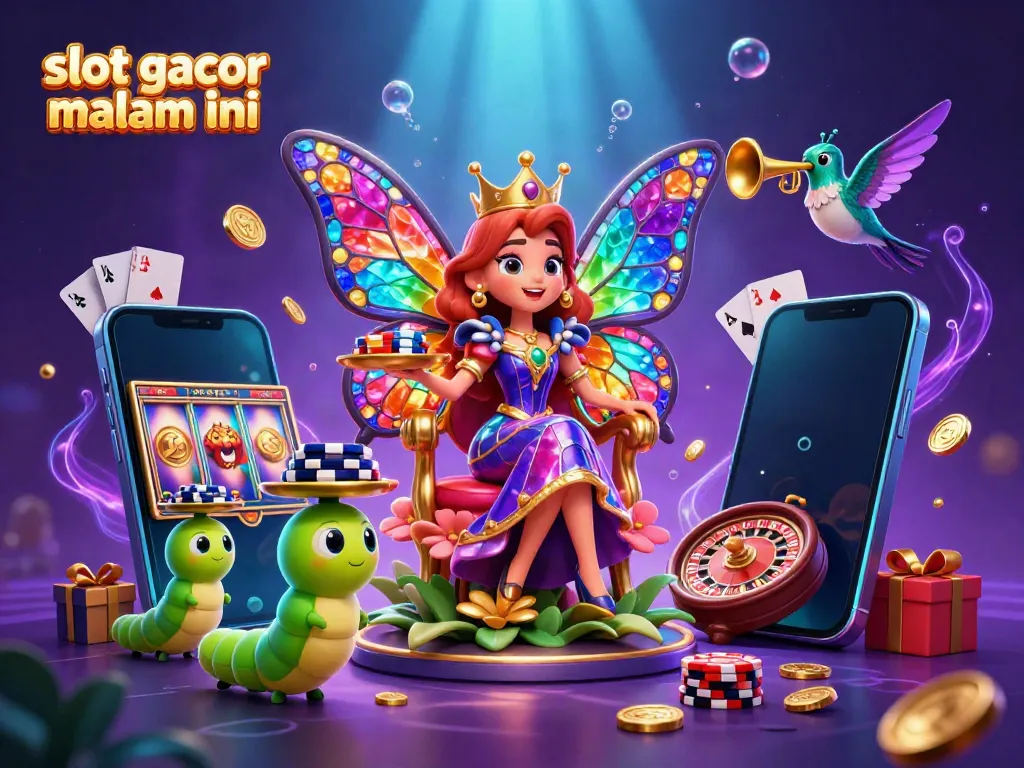 Bet on exciting slots with slot gacor malam ini illustrated in a vibrant, magical casino scene.