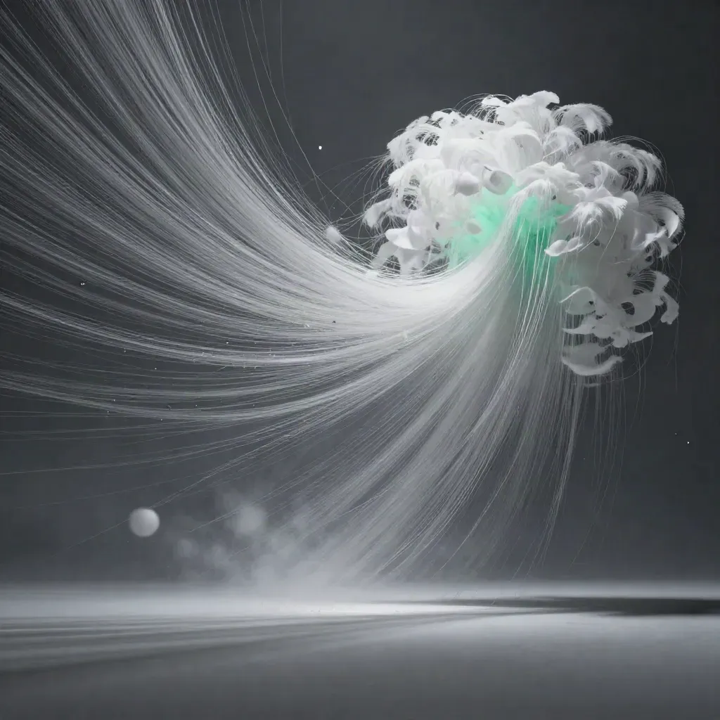 Silver light filaments bloom in graphite haze, with a calm empty lower third for copy.
