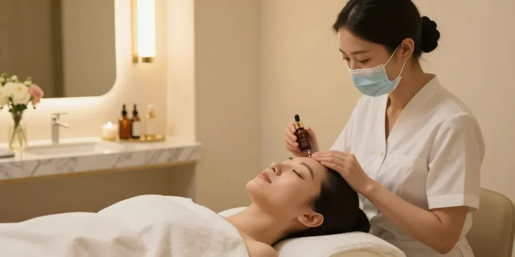 다낭 가라오케와 함께하는 스파 트리트먼트, 편안한 분위기에서 피부 관리 중인 모습.