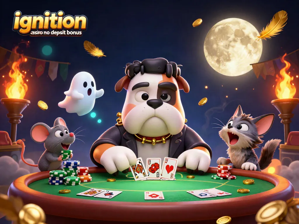 Experience the ignition casino no deposit bonus with vibrant characters at a spooky poker table.