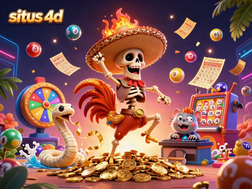 Engage with situs 4d as colorful lottery balls bounce around a jubilant casino scene.