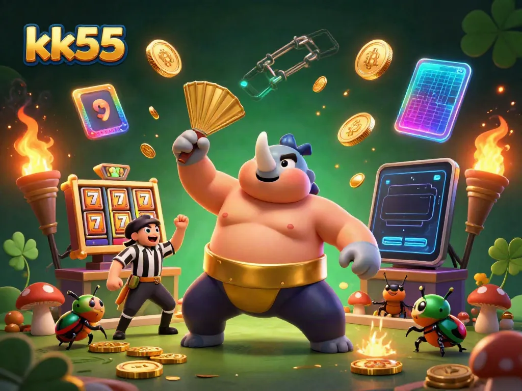 Experience thrilling action at kk55's dynamic casino with a vibrant scene filled with animated characters.