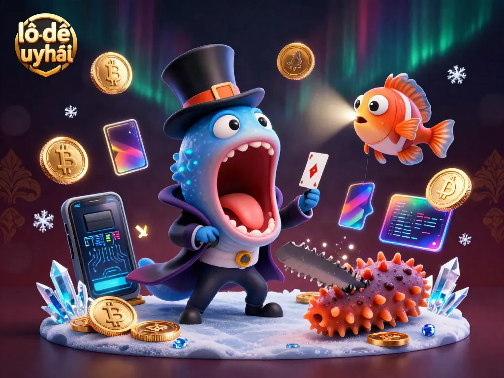 Engaging scene showcasing lô đề uy tín with a bioluminescent eel doing magic tricks amid glowing coins and a dramatic background.