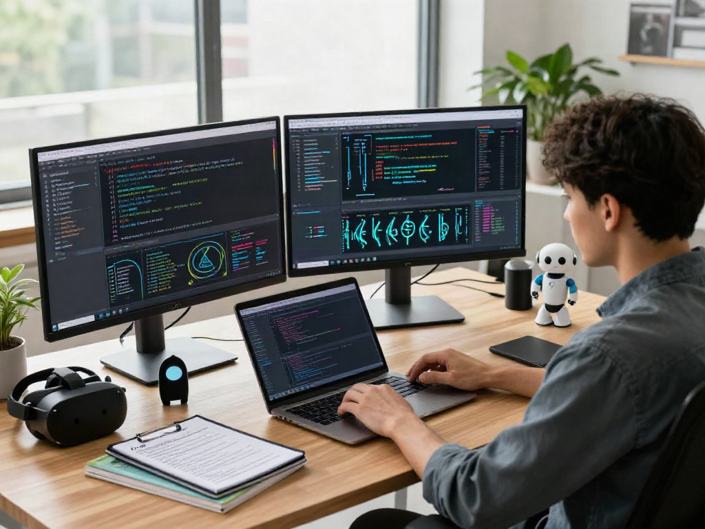 Data scientist utilizing AI detection software in a modern workspace.