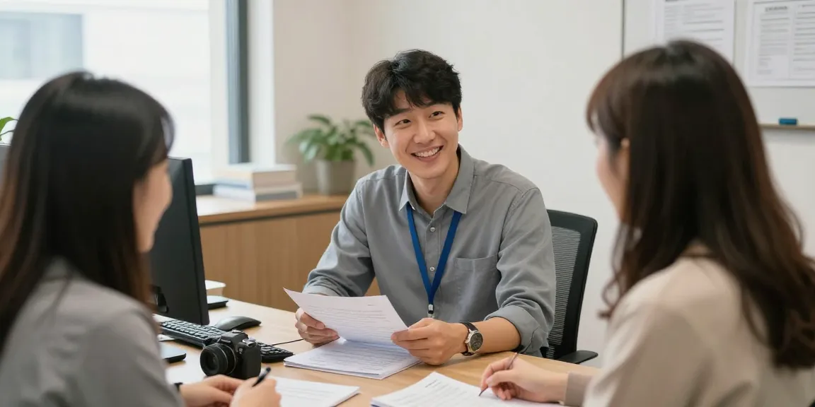 수원OP 지역 서비스 제공자와 고객이 상담 중인 모습, 신뢰감 있는 서비스 제공.
