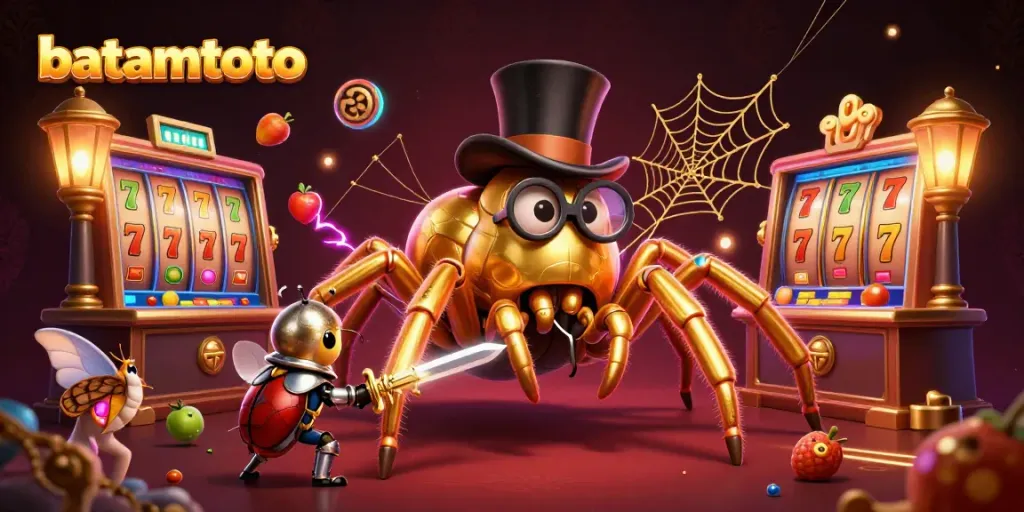 Experience the thrill of batamtoto with a golden tarantula and thrilling gaming scene.