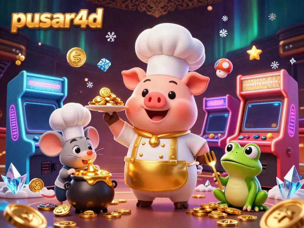 Experience innovative gaming at pusar4d with 3D characters surrounded by vibrant casino elements.