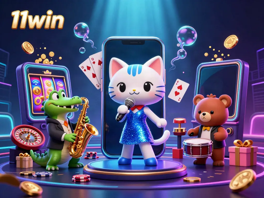 Experience vibrant 11win online casino excitement with lively characters at a dynamic gaming stage.