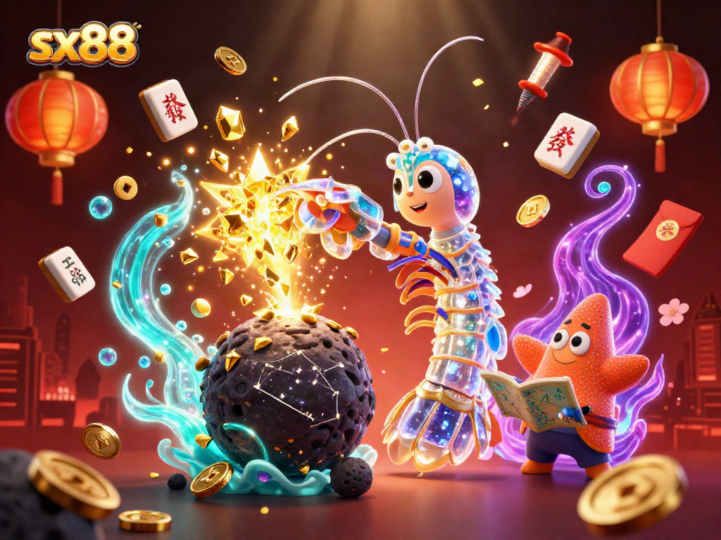 swing into the fun of sx88 with a dynamic illustration of a galactic samurai shrimp in action