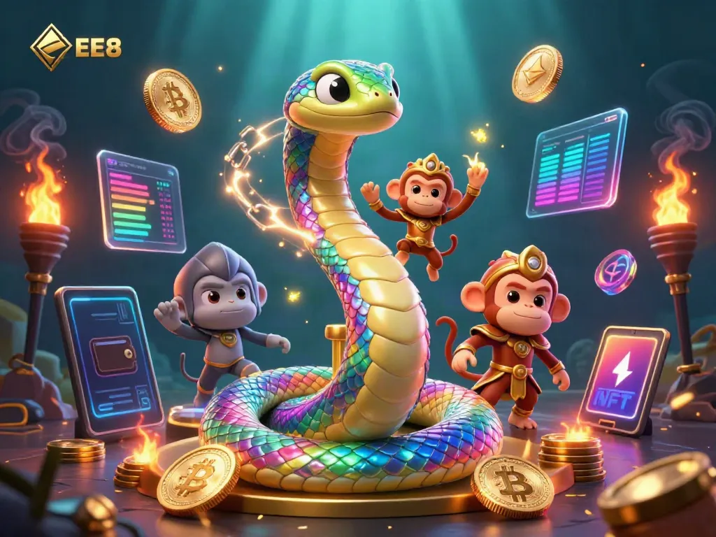 Experience EE88's vibrant gaming world with a 3D illustration of digital treasures and lively characters.