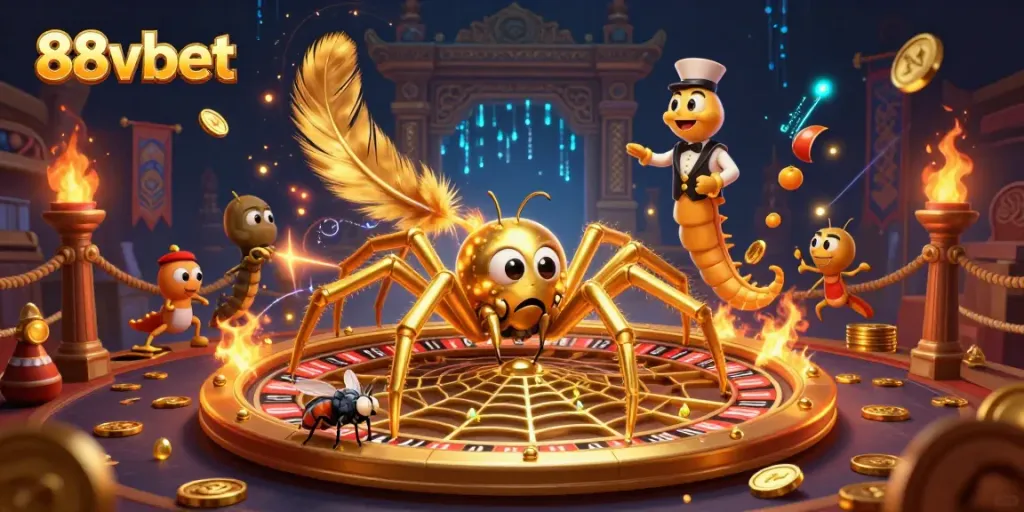 Immerse in the thrilling bets at 88vbet, featuring an animated scene with vibrant characters in an exciting casino atmosphere.