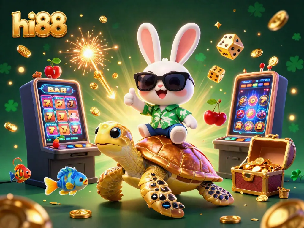 Experience thrilling gameplay with hi88 as a lucky rabbit and golden sea turtle navigate a world of casino excitement.