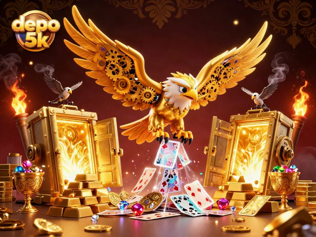 Experience thrilling wins at depo 5k with golden eagles soaring through holographic cards and treasure.