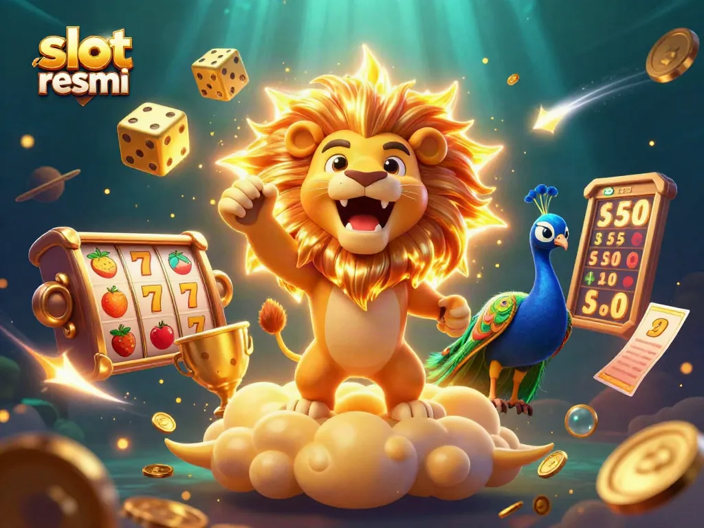 Experience the excitement of slot resmi in this vibrant 3D casino scene featuring dynamic slot elements.
