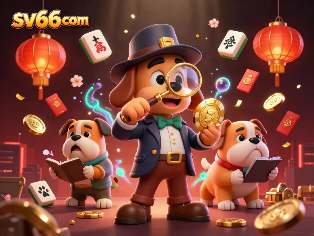 Engage in thrilling gaming at sv66 com with a captivating 3D detective scene featuring vibrant casino elements.