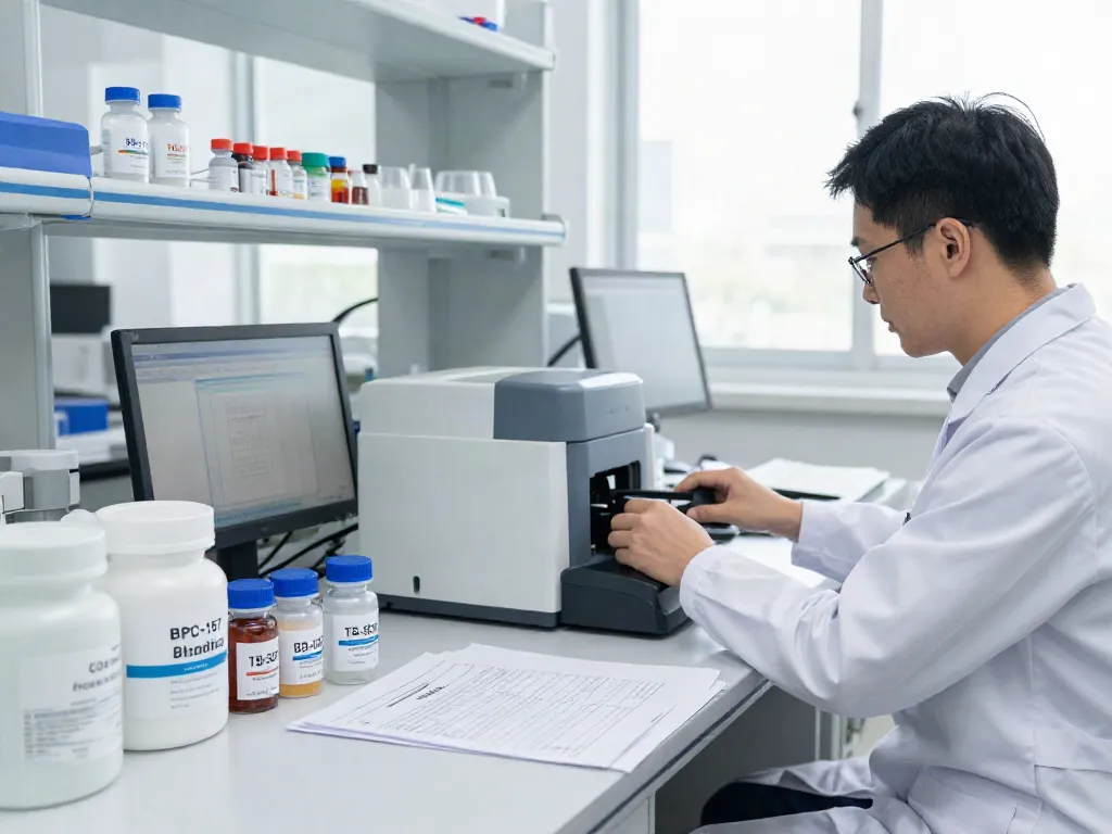 BPC-157 TB-500 blend for sale in a modern laboratory with quality testing equipment and documentation.