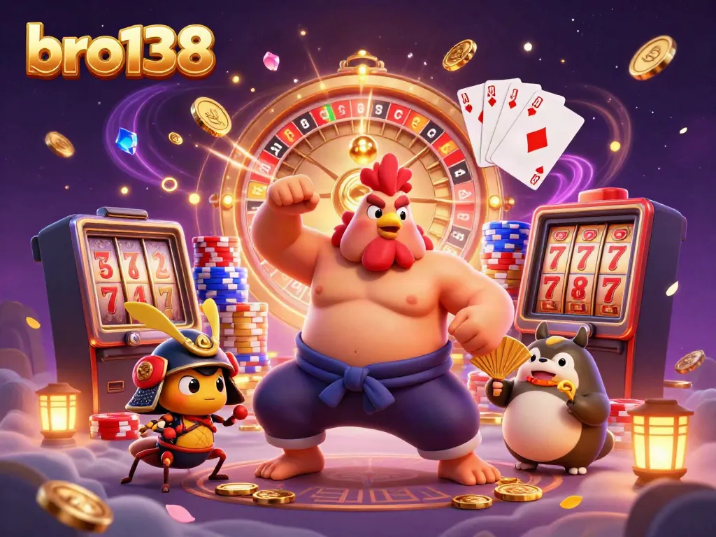 Engage in thrilling gameplay with bro138 featuring unique characters in a vibrant casino scene.
