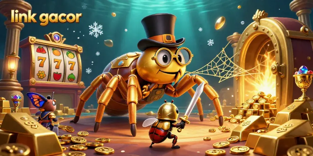 Join the adventure with link gacor in this vibrant casino-themed 3D illustration filled with treasure and excitement.