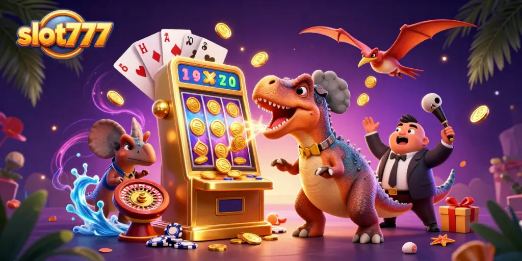Bermain slot777 dengan dino dan mesin slot yang memberikan koin jackpot di kasino