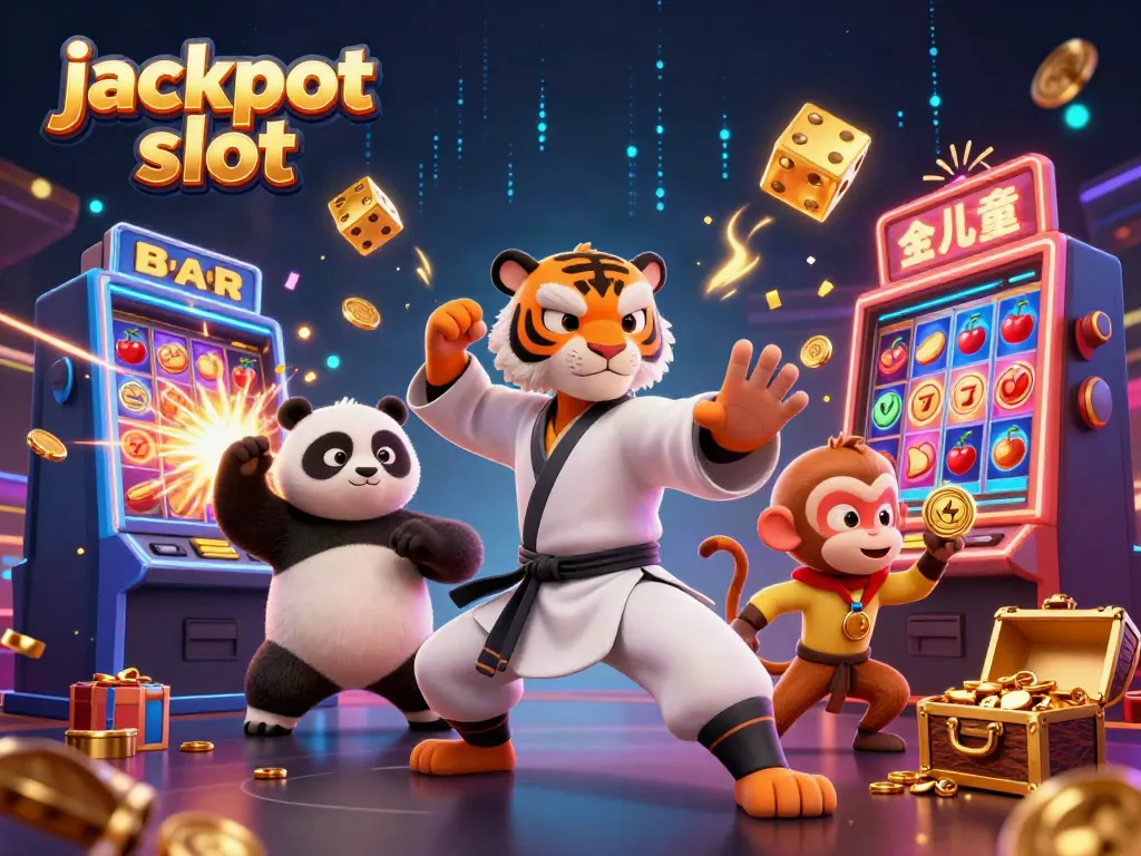 Experience the thrill of jackpot slot action with this vibrant 3D illustration featuring colorful characters and casino elements.