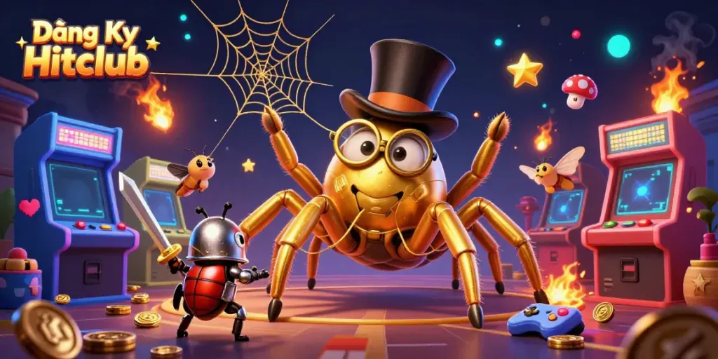 Engage in thrilling adventures with Đăng Ký Hitclub, where a golden tarantula spins magic in a casino environment.